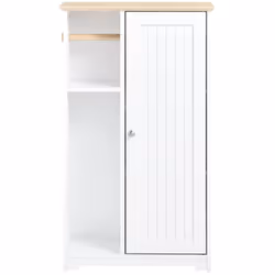 "Questo elegante armadio da bagno in bianco senza tempo con superficie superiore in finitura legno naturale è la soluzione pe ...
