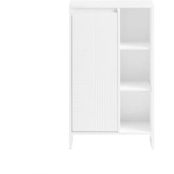 Sobuy - Mobile lavanderia con sacchi portabiancheria pieghevoli Mobiletto Basso da Bagno con Cesto per Biancheria e 3 Ripiani Aperti Bianco 50x30x86