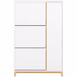 "Con un design moderno e minimalista, questo mobile bianco con una elegante striscia decorativa in legno sul lato si integra ...