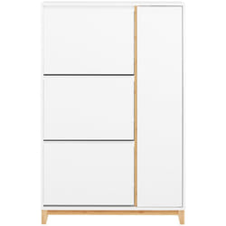 Scarpiera con 3 ante Scarpiera stretta con 6 ripiani Cassettiera per scarpe Bianco-Naturale 86x34x122 cm FSR189-WN - Sobuy