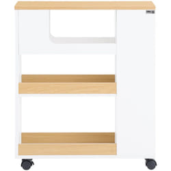 Sobuy - Carrellino Salvaspazio Mobile Bagno con Rotelle Porta Carta Igienica e Scopino Bianco-Naturale 20x60x71cm BZR190-WN