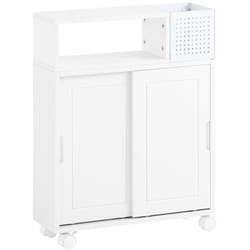 Carrellino salvaspazio con due ante scorrevoli Mensola nicchia 17cm con ruote Mobile bagno porta carta Bianco 17X52X69cm BZR176-W - Sobuy