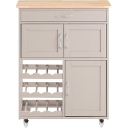Sobuy - Carrello Cucina Legno Credenza Grigio con 1 cassetto, 2 armadietti e 2 portabottiglie, Piano in Legno di Hevea, colore di cachi L67xP38xA87cm