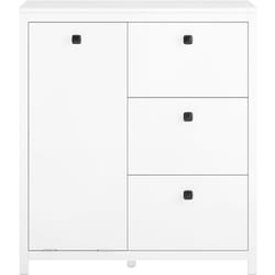 Sobuy - Mobile lavanderia con sacchi portabiancheria pieghevoli mobiletto bagno con tre cassetti armadio portabiancheria 80x35x89 cm BZR97-W Bianco