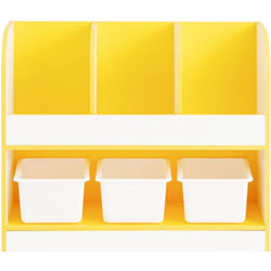 Libreria montessoriana per bambini Scaffale portagiochi con 3 cestini di plastica Portariviste Bianco-Giallo 70x30x58cm KMB107-G - Sobuy