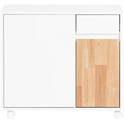 Sobuy - Carrello da ufficio Carrello Portaoggetti con Cassetto Tavolino stampante Bianco-Naturale 65x25x58cm ASK04-WN