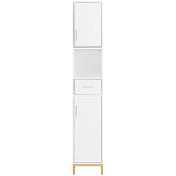 Sobuy - Mobile a colonna bagno Mobile alto con 2 ante Colonna da bagno con scomparti aperti mobile da bagno stretto Bianco 30x30x170cm BZR181-W