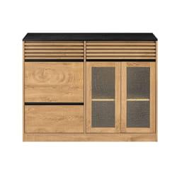 Credenza cucina Mobile Cucina con 2 ante in vetro e 3 cassetti Mobile da soggiorno Buffet Naturale 112x40x89 cm FSB99-N - Sobuy