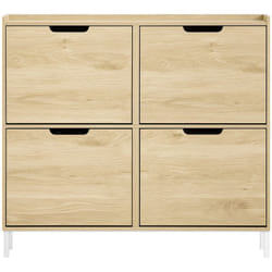 Scarpiera Slim da Ingresso con 4 ante e 4 scomparti Salvaspazio Naturale 100x19x90cm FSR100-N - Sobuy