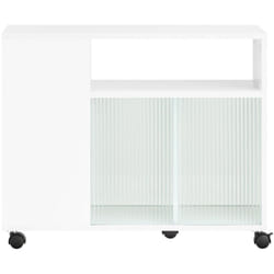 Sobuy - Tavolino laterale con ruote salvaspazio Carrello con ante scorrevoli in vetro Bianco 75x35x61cm FBT142-W