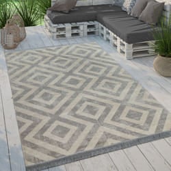 Paco Home - Tappeto Per Esterno Terrazzo Balcone Tappeto Cucina Moderno Rombi Design Con Frange 160x220 cm, Grigio-Bianco
