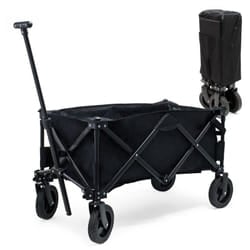 Wiltec Carretto a mano pieghevole, max 60 kg, tessuto impermeabile nero, Carrello spiaggia con sacco di protezione
