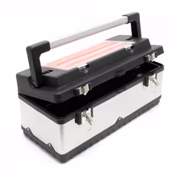 Valigetta per attrezzi da 59x28x25,5 cm con corpo in acciaio inox Il coperchio e le piastre di base sono realizzati in plasti ...