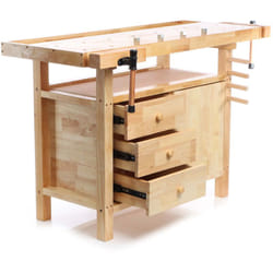 Wiltec - Banco da falegname in legno 126x50x84cm ganci e pinze di serraggio, cassetti e portaoggetti