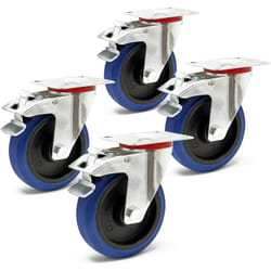 Wiltec Set 4 ruote girevoli con freno, per trasporto, 125mm, plastica e gomma, max 200 kg a rotella