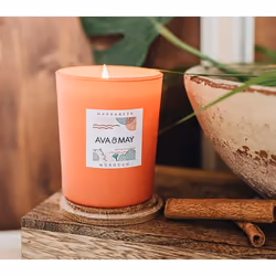 AVA & MAY CA-MA-200 bougie en cire Cylindre Amande, Cannelle, Bois de santal Orange, Blanc, Bois 1 pièce(s)