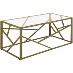 Tavolino Rettangolare in Vetro Struttura Metallo Oro Lucido 50 x 100 cm Orland