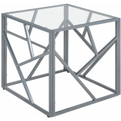 Beliani - Tavolino Piano Vetro Trasparente Struttura Metallo Argento Cubo 50 x 50 cm Orland