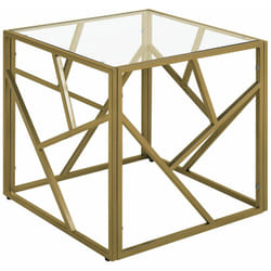 Beliani - Tavolino Piano Vetro Trasparente Struttura Metallo Oro Cubo 50 x 50 cm Orland