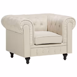 Poltrona singola Chesterfield in tessuto beige. Rendi unico il tuo salotto con questa poltrona in tessuto stile Chesterfield. ...