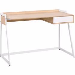 Una scrivania dal design moderno. Grazie alla struttura bianca accoppiata al piano in colore legno chiaro, questa scrivania s ...
