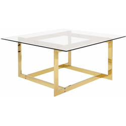 Tavolino da Salotto Struttura in Metallo Dorato Piano in Vetro Quadrato Crystal