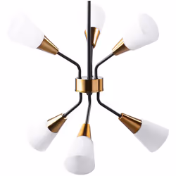 Originale lampada a sospensione con 6 paralumi. Questo elegante lampadario, grazie ai suoi 6 punti luce orientabili, è pensat ...