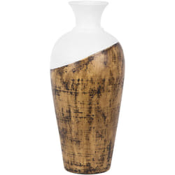 Vaso Alto Decorativo in Legno Chiaro e Ceramica Bianca 20 x 44 cm