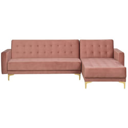 Divano letto angolare in velluto rosa versione sinistra Aberdeen