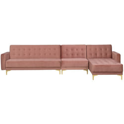 Divano letto angolare xxl in velluto rosa sinistro Aberdeen