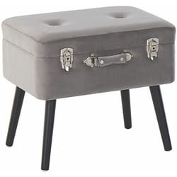 Comodino Sgabello Contenitore Velluto Grigio Imbottito Gambe Nere Tipo Valigia Mallard