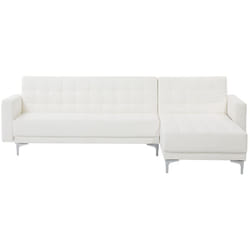 Divano letto angolare in pelle sintetica bianca versione sinistra Aberdeen