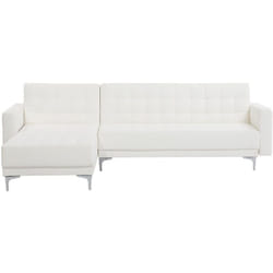 Divano letto angolare in pelle sintetica bianca versione destra Aberdeen