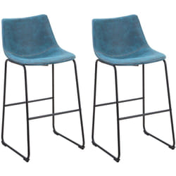 Set di 2 Sgabelli Alti Rivestimento Tessuto Blu Gambe in Metallo NeroFranks