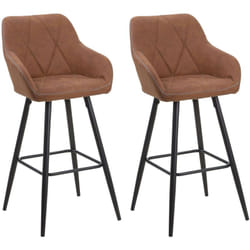 Set di 2 Sgabelli Bar Tessuto Marrone con Braccioli Gambe Metallo Nero Darien