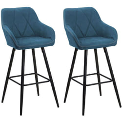 Set di 2 Sgabelli Bar Tessuto Blu con Braccioli e Gambe Metallo Nero Darien