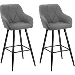 Set di 2 Sgabelli Bar Tessuto Grigio con Braccioli e Gambe Metallo Nero Darien
