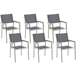 Set di 6 Sedie da Giardino in Tessuto Grigio e Gambe in Acciaio Inox Grosseto