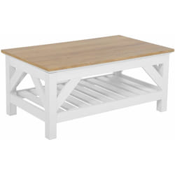 Tavolino Color Legno Chiaro e Bianco Rettangolare 2 Ripiani 100 x 60 cm Savannah