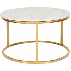 Tavolino in metallo beige oro 70 cm Piano in mdf effetto marmo Coral