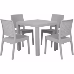 Moderno set da pranzo per esterni con tavolo e 4 sedie in color grigio chiaro. Goditi ogni istante all'aperto in famiglia o c ...