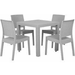 Set da Giardino Tavolo Quadrato e 4 Sedie Rattan Grigio Chiaro 80 x 80 cm Fossano