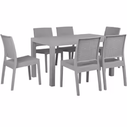 Moderno set da pranzo per esterno con tavolo e 6 sedie in color grigio chiaro. Goditi ogni istante all'aperto in famiglia o c ...