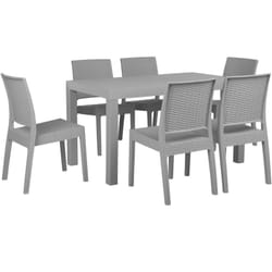 Set da Giardino Tavolo Quadrato e 6 Sedie Rattan Grigio Chiaro 80 x 80 cm Fossano