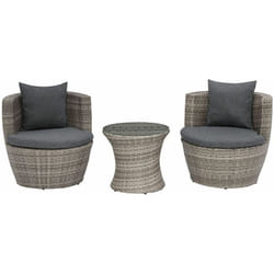Set da Giardino 2 Poltrone con Tavolino Finto Rattan Grigio con Cuscini Capri