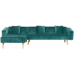 Divano Letto Angolare Destro in Velluto Verde e Gambe in Legno Chiaro Vadso