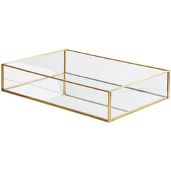 Beliani - Vassoio Decorativo Rettangolare in Metallo Dorato e Vetro 30 x 20 cm Grenoble