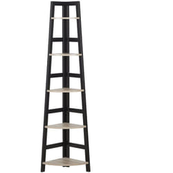Libreria Angolare a Scala Nera 5 Scaffali Legno Chiaro 163 x 44 x 31 cm Bexley