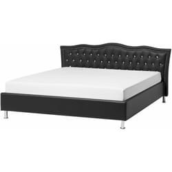Letto Imbottito Pelle pu Nera a Doghe Stile Chesterfield 140 x 200 cm Metz