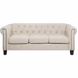 Divano vintage in stile chesterfield rivestito in tessuto beige. Questo divano a 3 posti in stile Chesterfield si adatta a in ...